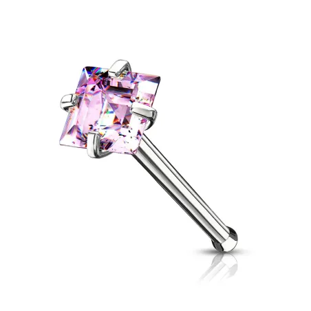 Piercing nez tige droite zircon rose carré