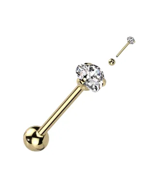 Piercing langue doré zirconium cœur blanc