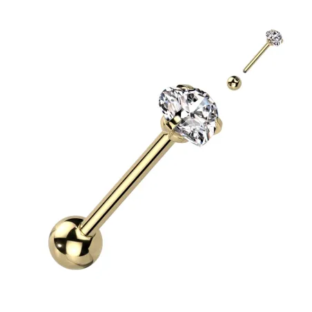 Piercing langue doré zirconium cœur blanc