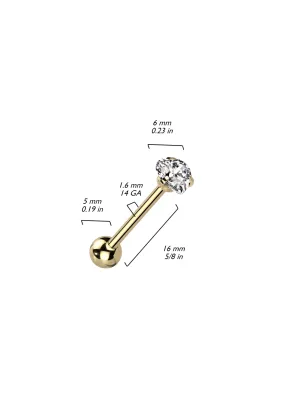 Piercing langue doré zirconium cœur blanc