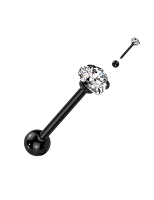 Piercing langue noir zirconium cœur blanc