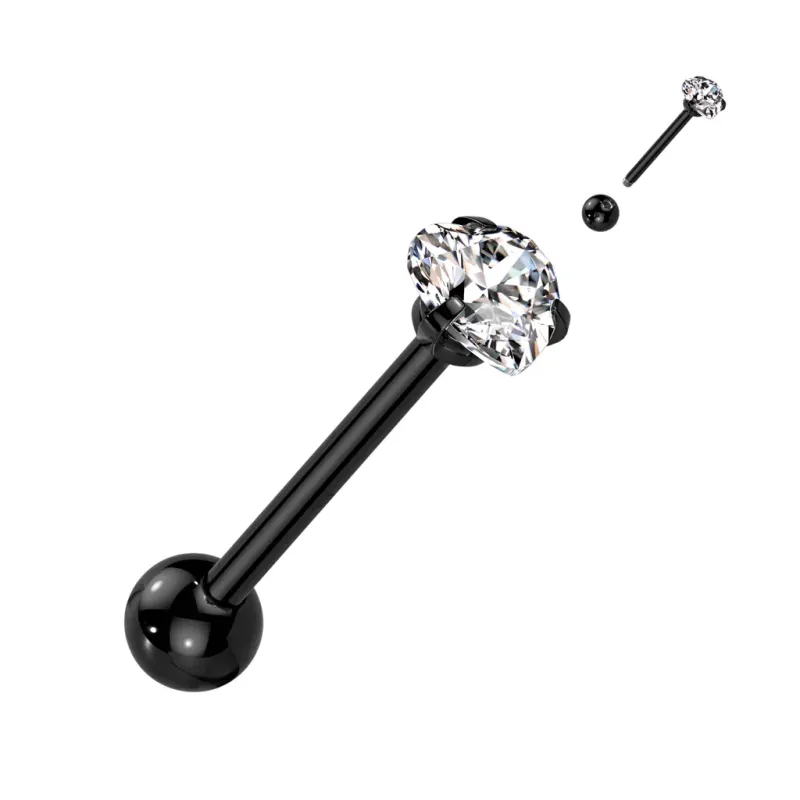 Piercing langue noir zirconium cœur blanc