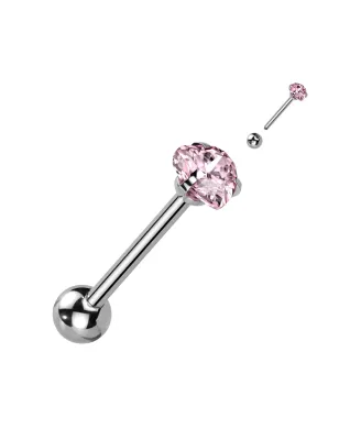 Piercing langue zirconium cœur rose