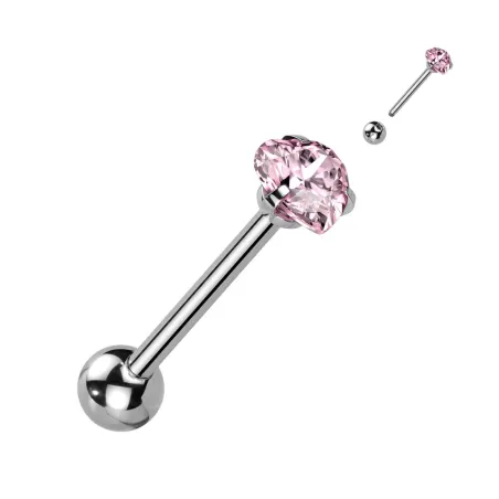 Piercing langue zirconium cœur rose