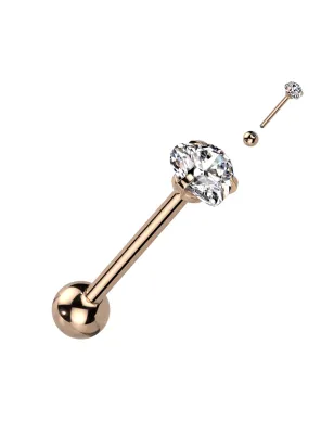 Piercing langue rosé zirconium cœur blanc