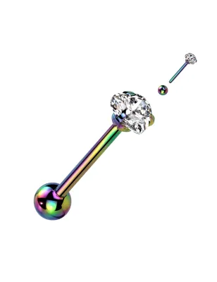 Piercing langue rainbow zirconium cœur blanc