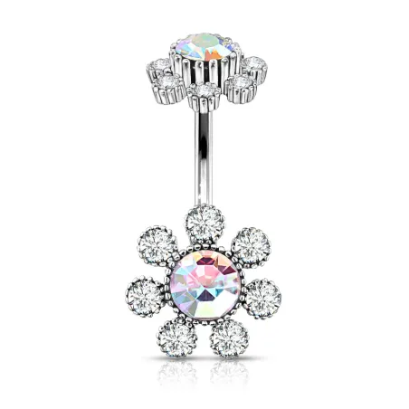 Piercing nombril double fleur cristaux aurore boréale