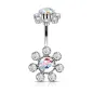 Piercing nombril double fleur cristaux aurore boréale