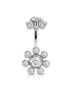 Piercing nombril double fleur cristaux blanc