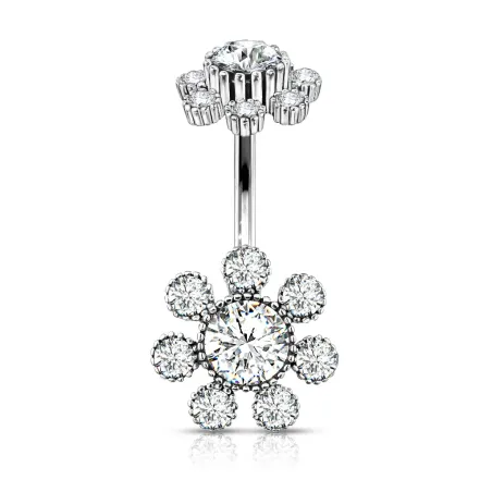 Piercing nombril double fleur cristaux blanc