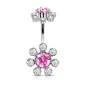 Piercing nombril double fleur cristaux rose