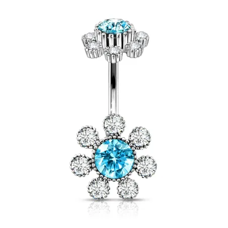 Piercing nombril double fleur cristaux turquoise