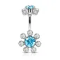 Piercing nombril double fleur cristaux turquoise