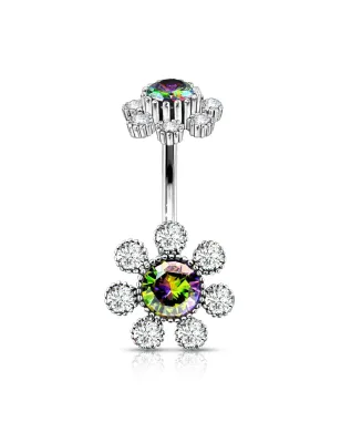 Piercing nombril double fleur cristaux vitrail