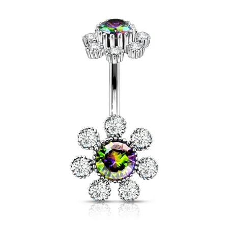 Piercing nombril double fleur cristaux vitrail