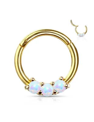 Piercing anneau daith septum doré 3 opales