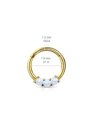 Piercing anneau daith septum doré 3 opales