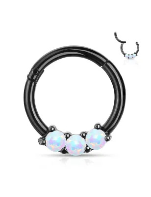 Piercing anneau daith septum noir 3 opales