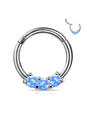 Piercing anneau daith septum 3 opales bleues