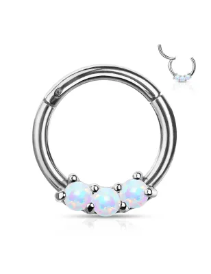 Piercing anneau daith septum 3 opales blanches