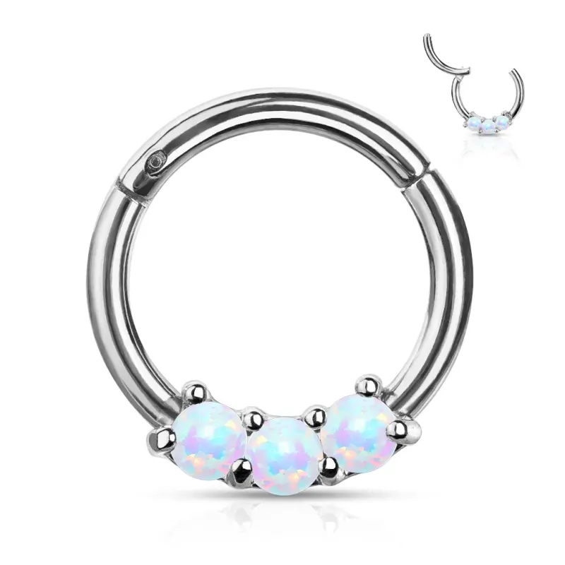 Piercing anneau daith septum 3 opales blanches