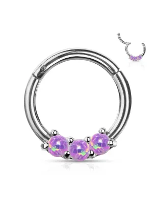 Piercing anneau daith septum 3 opales violettes