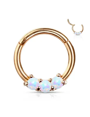 Piercing anneau daith septum rosé 3 opales