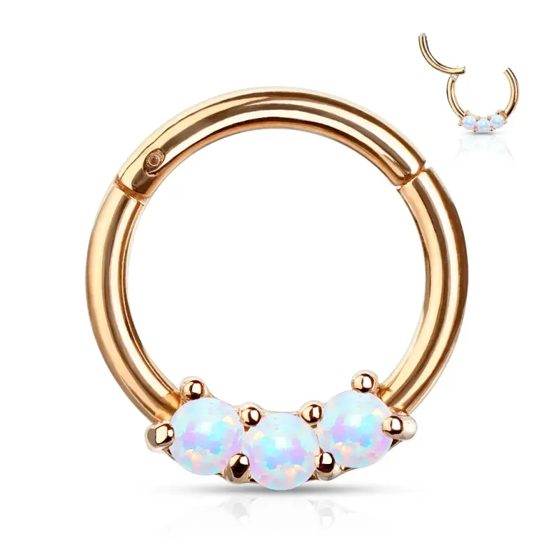 Piercing anneau daith septum rosé 3 opales