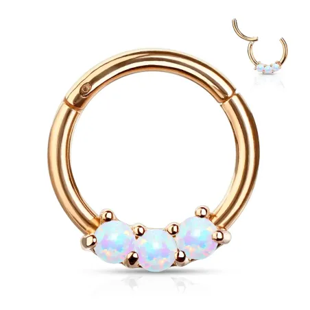 Piercing anneau daith septum rosé 3 opales