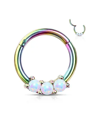 Piercing anneau daith septum rainbow 3 opales