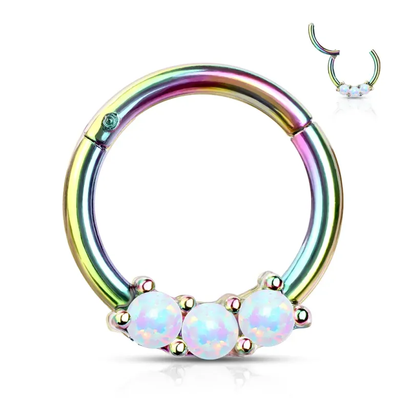 Piercing anneau daith septum rainbow 3 opales