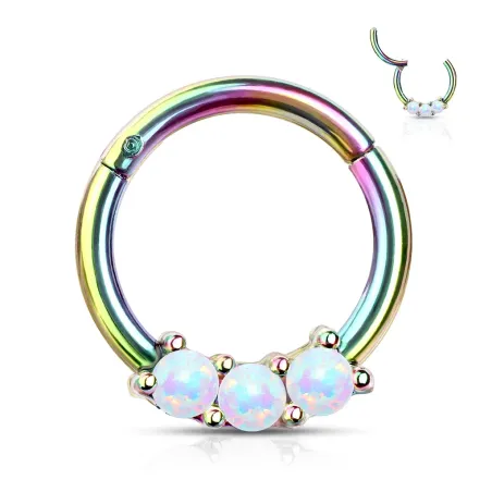 Piercing anneau daith septum rainbow 3 opales