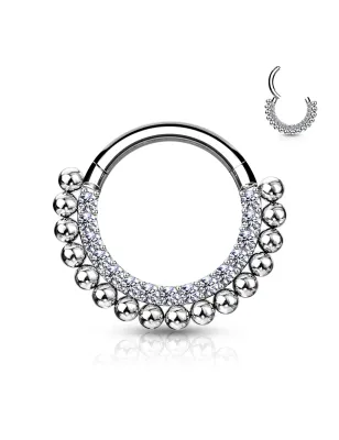 Piercing anneau oreille acier perles et strass