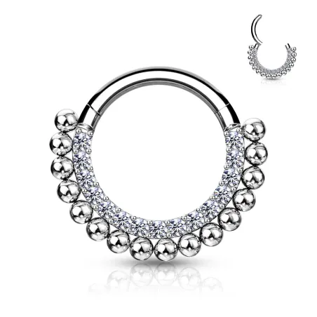 Piercing anneau oreille acier perles et strass