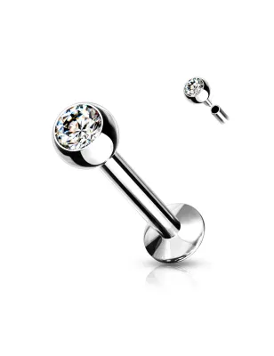 Piercing labret oreille boule sertie strass blanc