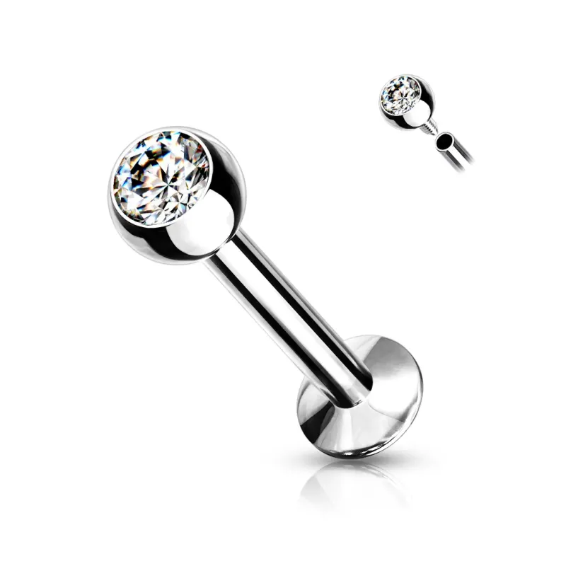 Piercing labret oreille boule sertie strass blanc