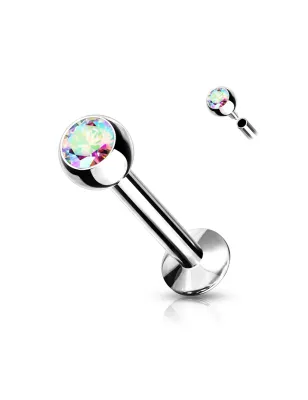 Piercing labret oreille boule sertie strass aurore boréale