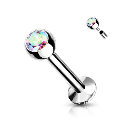 Piercing labret oreille boule sertie strass aurore boréale