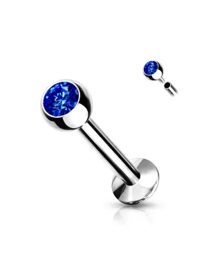 Piercing labret oreille boule sertie strass bleu