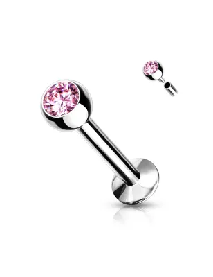 Piercing labret oreille boule sertie strass rose