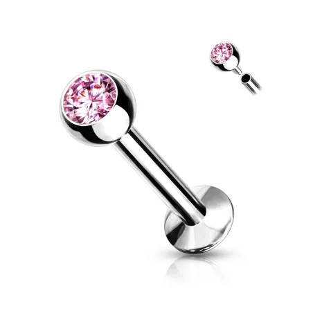 Piercing labret oreille boule sertie strass rose