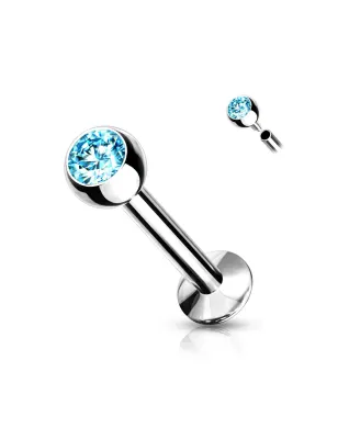 Piercing labret oreille boule sertie strass turquoise