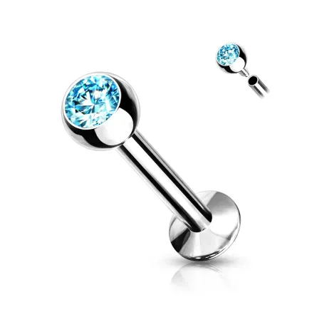 Piercing labret oreille boule sertie strass turquoise