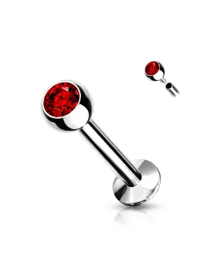 Piercing labret oreille boule sertie strass rouge