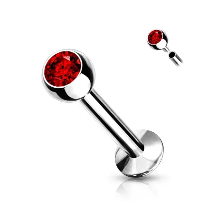 Piercing labret oreille boule sertie strass rouge