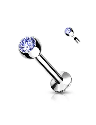 Piercing labret oreille boule sertie strass tanzanite