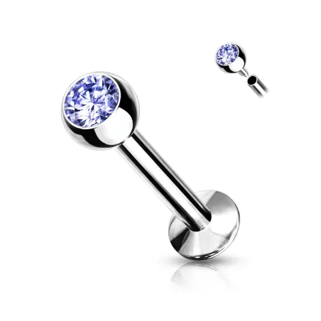 Piercing labret oreille boule sertie strass tanzanite