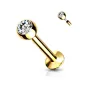 Piercing labret oreille doré boule sertie strass blanc