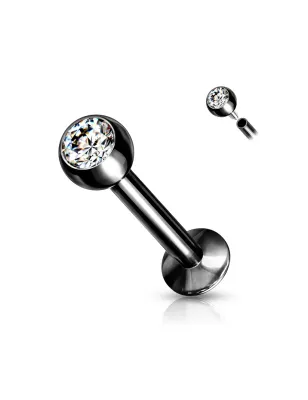 Piercing labret oreille noir boule sertie strass blanc