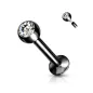 Piercing labret oreille noir boule sertie strass blanc